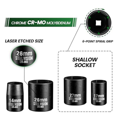 Steel Vision Tools 14-Piece 1/2" Drive Metric Shallow Impact Socket Set, CR-MO Steel 6-Point Standard Metric Sockets, 10-27mm, Heavy Duty Impact Wrench Socket Set for Automotive Repair - style: 1/2"_Metric_Shallow