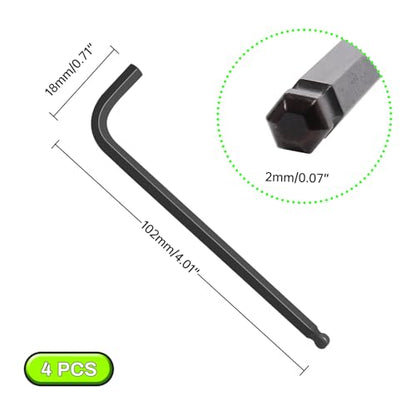 4Pcs 2mm Ball End Hex Key Wrench, Extra Long Allen Wrench, CR-V Steel with Black Oxide Finish, L-Shaped Repairing Tool for Furniture, Bike, and Equipment Maintenance - size: 2mm, style: Extra Long 4pcs