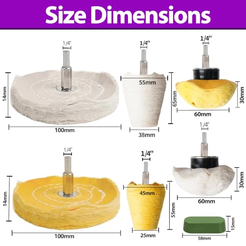 6 PCS Buffing Wheel with 3Pcs Polishing Compound for Dremel, Buffing Pad Polishing Wheel Kits with 1/4 Inch Shank for Metal Aluminum Chrome Wood Jewelry Brass Glass Plastic Stainless Steel - style: 9 PCS