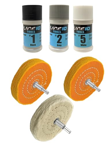 LINE10 Tools Metal Buffing Polishing Kit for Drill 4" Buffing Wheels, 3-Step Polishing Compound for Aluminum, Chrome, Stainless Steel Perfect for Auto Wheel, Rim, Trim, Jewelry, Golf Club Restoration