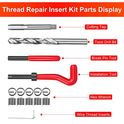 15PCS Metric Thread Repair Insert Kit M12*1.5mm Drill Bit Taps Tool | for Internal Screw Holes Repairing(Red) - size: Metric,M12×1.5mm