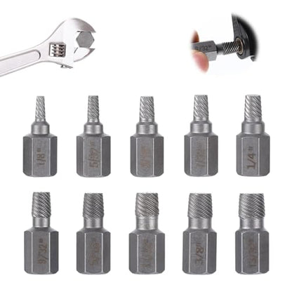 10Pcs Easy Out Screw Extractor Set,Broken Head Bolt Screw Cap Extractor,Hex Broken Bolt Extractor Kit,Broken Head Screw Hexagon Socket Bolt Removal Tool,Hex Head Bolt Remover Kit,Father's Day Gifts - color: Sliver