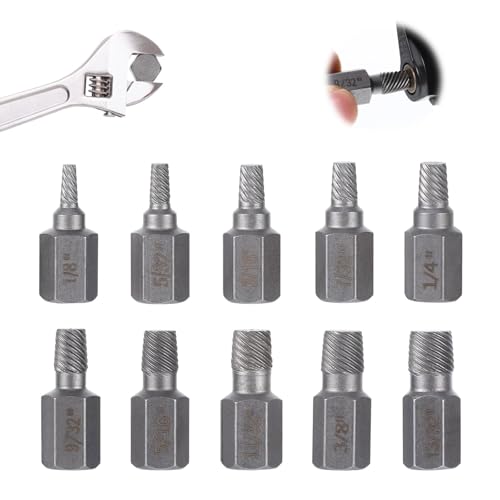 10Pcs Easy Out Screw Extractor Set,Broken Head Bolt Screw Cap Extractor,Hex Broken Bolt Extractor Kit,Broken Head Screw Hexagon Socket Bolt Removal Tool,Hex Head Bolt Remover Kit,Father's Day Gifts - color: Sliver
