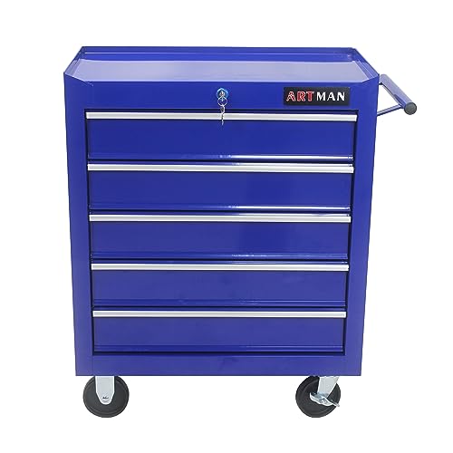 5-Drawer Tool Cart on Wheels, Drawers Rolling Tool Chest with Key Lock, Mobile Trolley Organizer Tools Box with Locking Wheels & Ball Bearing Drawers for Garage,Warehouse,Repair Shop (Blue) - color: Blue, size: 5 Drawers ②