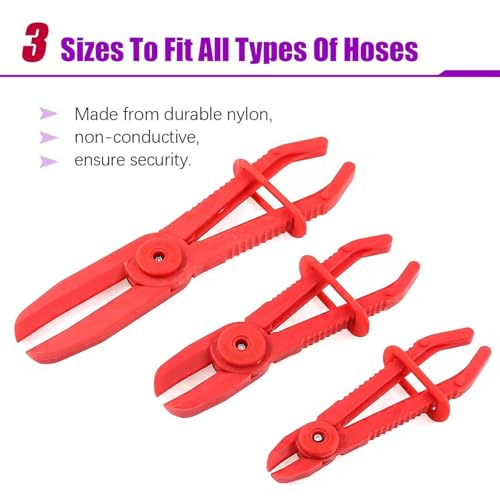3 PCS Fuel Line Pinch Off Pliers, Hose Pinch Off Pliers, Non-Marring Fuel Line Clamp Pliers for Automotive Flexible Hoses, Gas Lines, Brake, Fuel Lines, Coolant & Radiator
