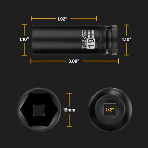 1/2 Inch Drive 19mm Deep Metric 6 Point CR-MO Impact Socket | Radius Corner Design,Square Chamfered Opening,Axle Nut Impact Grade Socket for Easy Removal - size: 1/2” Drive 19mm Deep, style: 1/2" Drive Deep Socket