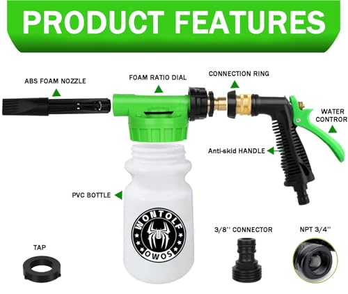 Wontolf Car Wash Foam Gun Foam Cannon Sprayer Kit with Car Wash Soap, Microfiber Car Wash Mitt, Storage Bag - Car Wash Kit - Snow Foam Blaster - Connects to Garden Hose - Car Accessories for Men - color: Green