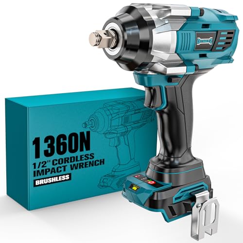 DIYtoolifz Cordless Impact Wrench 1/2 inch for Makita 18V Battery, 1000Ft-lbs Brushless Electric Power Impact Driver Gun Tool, 2100RPM High Torque Impact Wrench with LED Work Light (Tool Only) - color: 1000ft-lbs Wrench