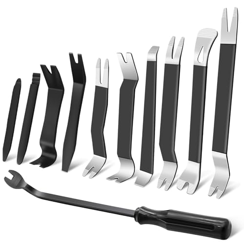11 PCS AutoTrim Removal Tool Kit, Metal Pry Tool Auto Fastener Remover Pry Bar Set Trim Remover Kits for Vehicle Door Panel, Audio Radio Panel, Dashboard Repair Kit - color: Black, size: 11 PCS