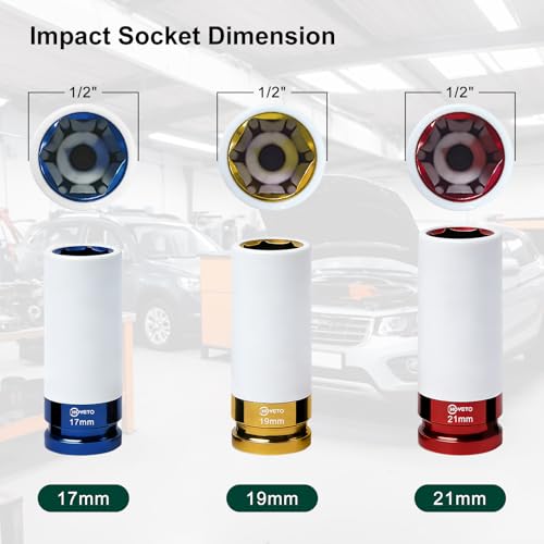 1/2" Lug Nut Socket 3-Piece Set, 17/19/21mm Thin Wall with Protective Covers - style: IS-D12-3PC-78