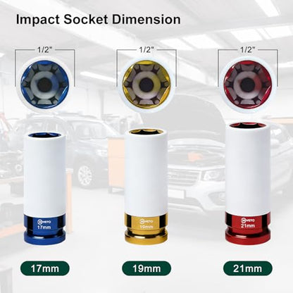 1/2" Lug Nut Socket 3-Piece Set, 17/19/21mm Thin Wall with Protective Covers - style: IS-D12-3PC-78