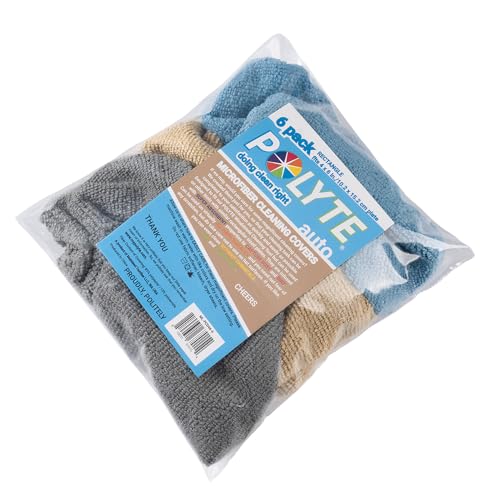 POLYTE Premium Lint Free Microfiber Cleaning Covers for Windshield Cleaning Tool, Fits 4x6 inch Plate (Blue/Gray/Teal, 6 Pack)