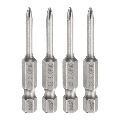 HARFINGTON 4pcs #0 Phillips Screwdriver Bit PH0 1/4" Hex Shank 2" (50mm) Long 0.12" Rod Magnetic Cross Head Drill Bits S2 Steel Industrial Screw Driver for Electric Power Tools, Gray - size: PH0 x 2" x 0.12"