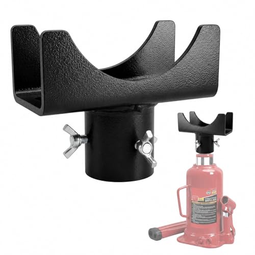 2-in-1 Bottle Jack Adapter with Triple-Lock for 3"/4" Round & 2" Square Axle Tubes - Universal Wobble-Free Fit for 2T-12T Bottle Jacks, Heavy Duty 1/4" Steel Saddle for RV, Truck, Trailer - color: Black