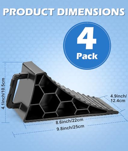 PAHTTO Wheel Chocks 4 Pack, RV Chocks with Handles for RV Trailer Camper Car Truck, Wheel Block Stopper for Tire, Strong RV Wheel Chocks Hexagonal Honeycomb Structure, RV Trailer Accessories - color: Black