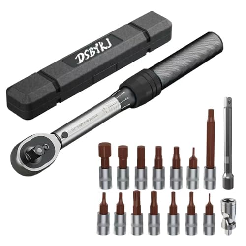 17 Piece Small Torque Wrench Set (5-30nm), 1/4" Drive Click, 72 Teeth Bidirectional Torque Wrench, ±3% Accuracy，Professional Tool Set for Bicycles and Motorcycles