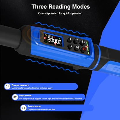 1/2" Digital Torque Wrench 2.2-147.5 Ft.lb/ 3-200 Nm， Digital Electronic Torque Wrench ±1% Accuracy, 5 Units LCD Screen with Buzzer & LED Alarm for Cars,Motorcycles,Bicycle - size: 1/2" 2.2-147.5 FT.LB