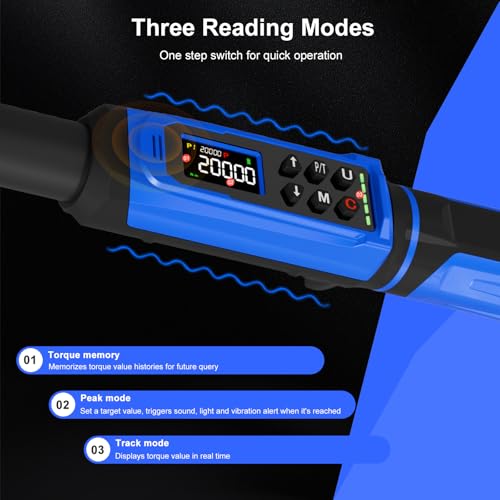 1/2" Digital Torque Wrench 2.2-147.5 Ft.lb/ 3-200 Nm， Digital Electronic Torque Wrench ±1% Accuracy, 5 Units LCD Screen with Buzzer & LED Alarm for Cars,Motorcycles,Bicycle - size: 1/2" 2.2-147.5 FT.LB