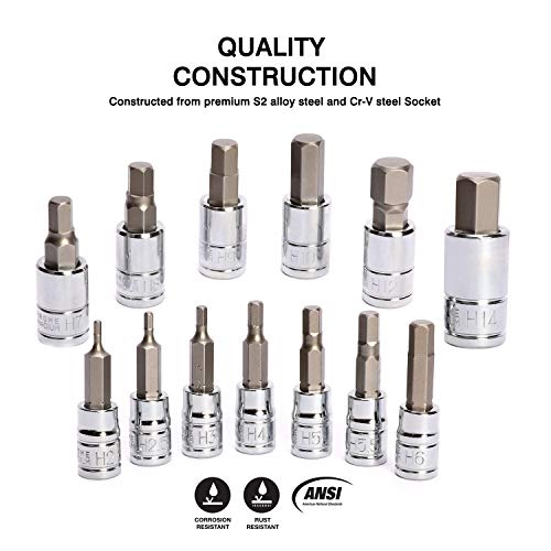 CASOMAN 13 Piece Hex Bit Socket Set, Metric, 2 mm-14 mm, S2 Steel Allen Bit Socket Kit