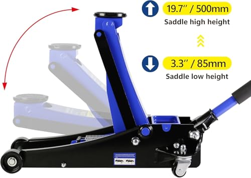 3 Ton Low Profile Floor Jack, Heavy Duty Floor Jack with Dual Pistons Quick Lift Pump, Steel Car Jacks Adjustable Height 3.3"-19.7", Hydraulic Trolley Floor Jacks 3 Ton/6000 LBS Capacity, Blue - color: Blue - 3 Ton(Dual Pump), Lift 3.3"-19.7"