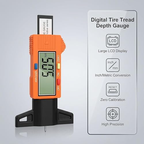 Tire Tread Depth Gauge,Digital Tire Depth Gauge with Large LCD Display and in, MM, F Conversion for Cars, Trucks, Motorcycles