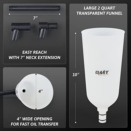 OMT Engine Oil Funnel Set, 2-Quart Spill-Free Filling Kit, 8 Adapters | Nylon & Steel Build; Flexible Extension Tube, No-Mess Refills, Coolant & Fluid Changes, Automotive Mechanics, DIY Vehicles