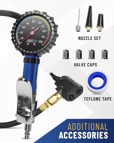 Presta Valve Adaptor Pump with Removable Schrader to Presta Valve Air Chuck – Accurate Bike Tire Inflator & Pressure Gauge for Air Compressor, 100 PSI - size: Presta & Schrader