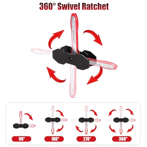 Brake Caliper Compression Tool – 360° Ratchet Piston Press, One-Handed Caliper Spreader with 2 Magnetic Plates, Adjustable Disc Brake Pad Retractor for Single/Dual/Quad/Six-Piston Calipers (Red) | One-handed 360° ratchet single to six-piston oversized mag