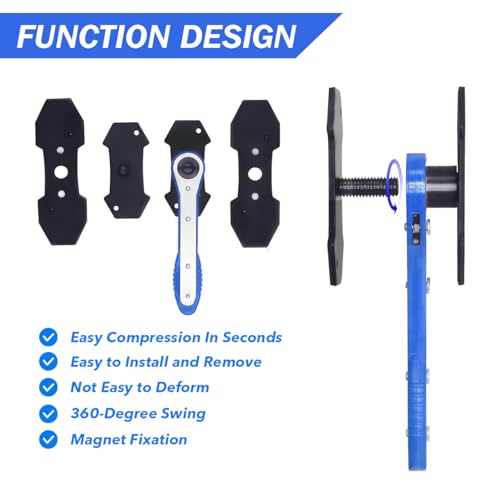 Brake Caliper Press Tool, 360 Degree Ratchet Caliper Piston Spreader | with 2 Extra Steel Plates, Heavy-Duty Brake Caliper Compression Tool with Caliper Hangers for Car, SUV, Truck (Blue)