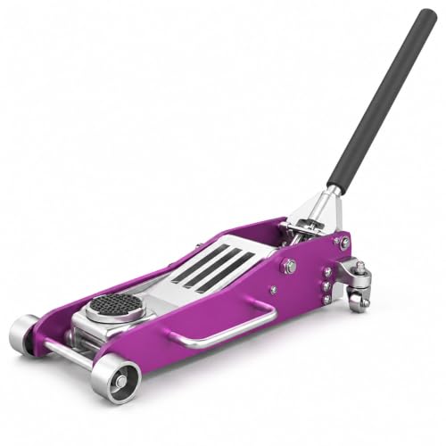 3 Ton (6,600 lbs) Low Profile Aluminum Hydraulic Racing Floor Jack with Dual Piston Quick Lift Pump, Lifting Range 3.74" to 18.9", for Cars, Trucks and SUVs, Purple
