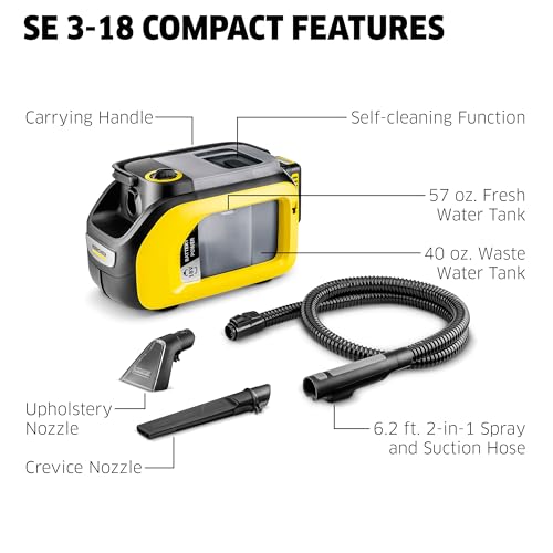 Kärcher Cordless Carpet and Upholstery Cleaner, Self-Cleaning Function, Spot Cleaner for Carpets, Cars and Furniture, SE 3-18 Compact - Tool Only - style: SE 3-18 (Consumer)