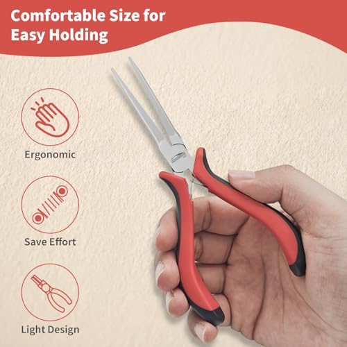 5-Pack 5.5-Inch Long Needle Nose Pliers, Mini Jewelry Pliers | Spring loaded fine tip jaws precision pliers for jewelry making, electronics, 3D printing, DIY, Craft & Repairing
