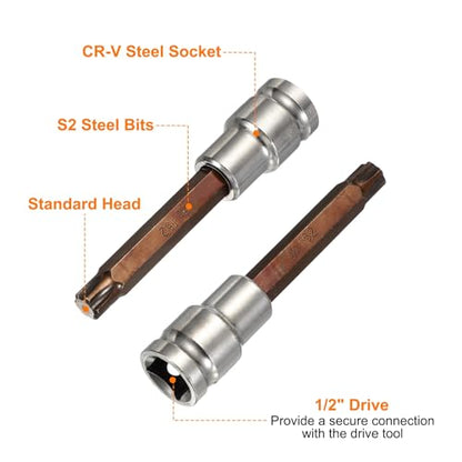 HARFINGTON Torx Bit Socket 1/2" Drive T52 S2 Steel 6 Point Head Long Screwdriver Drill Bits CR-V Steel Socket Adapter for Home Auto Axle Hex Nuts Bolts Repair - size: T52