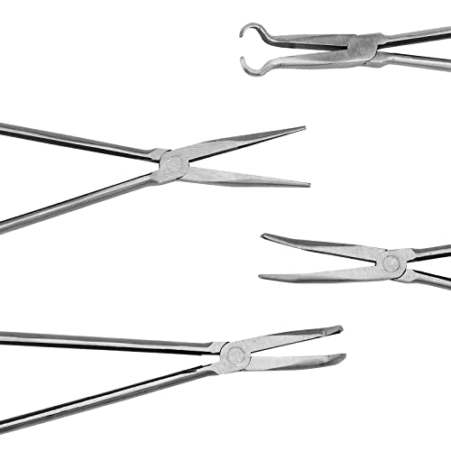 MANCHAP 4 Pieces 16 Inch Extra Long Needle Reach Pliers, Long Needle Nose Pliers Set with Straight, 45 Degree, 90 Degree Angle and Circle Pliers for Tight Space
