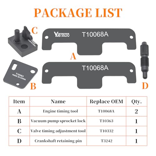 Engine Timing Tool Set, Compatible with Audi VW W8 W12 Touareg 3.2L, Magotan CC 3.0L, Audi & Porsche 3.6L VR6, and Bentley 6.0L / 6.3L W12 Engines, T10068A T10332 T10363, with Gloves