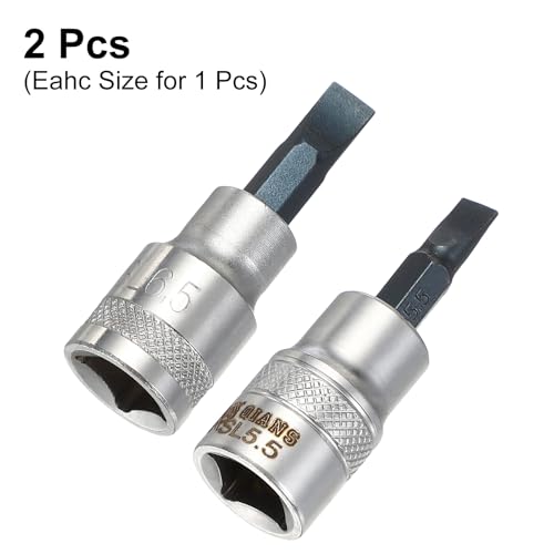 HARFINGTON 2Pcs Slotted Bit Socket 3/8" Drive SL5.5/SL6.5 S2 Steel Flat Head Screwdriver Drill Bits CR-V Steel Socket Adapter for Home Auto Axle Hex Nuts Bolts Repair - size: 3/8" Drive SL5.5/SL6.5