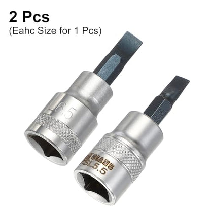 HARFINGTON 2Pcs Slotted Bit Socket 3/8" Drive SL5.5/SL6.5 S2 Steel Flat Head Screwdriver Drill Bits CR-V Steel Socket Adapter for Home Auto Axle Hex Nuts Bolts Repair - size: 3/8" Drive SL5.5/SL6.5