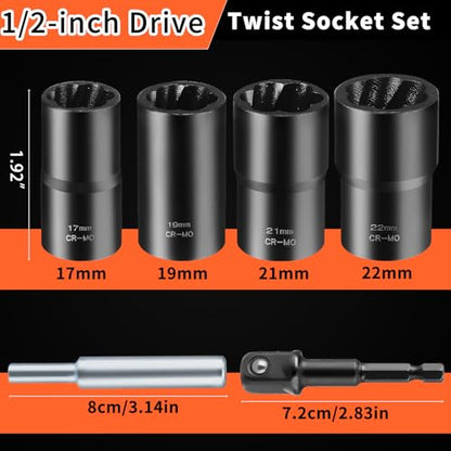 Wheel Lock Removal Kit, 6 Piece Lug Nut Remover, 1/2-Inch-Drive Impact Easy Out Bolt Extractor Socket Set for Removing Damaged, Frozen, Rusted,10mm,12mm,14mm,16mm - style: 10mm,12mm,14mm,16mm