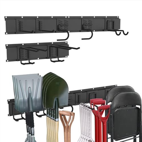 CBWLWJ Garage Tool Organizer Wall Mount, 48 inch Garage Wall Organizer, 400lbs Sturdy Garden Tool Organizer with 7 Adjustable Hooks, for Yard, Shed, Basement, Workshop(Black) - size: 48inch+7Hooks