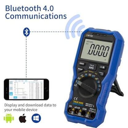 OWON OW18E Bluetooth Digital Multimeter, 20000 Counts True RMS Voltmeter, Auto-Ranging Current Amp Resistance Diodes Continuity, Data Logger, Thermometer, Offline Recording - style: O-18E