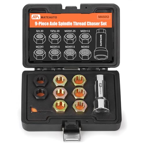 10 Piece Axle Spindle Rethreading Tool Kit | Axle Rethread Repair Kit, 8 Dies (M20 M22 M24 & 3/4" 13/16" UNEF), Extension Bar Axle Spindle Thread Chaser Set - color: 10-Piece