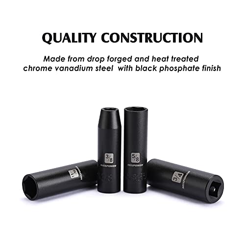 MIXPOWER 11 Pieces 1/2-Inch Drive Deep Impact Socket Set, 3/8-Inch to 1-Inch, CR-V, SAE, 6 Point, Deep, 11 Pieces 1/2" Dr. Socket - size: 9.5 mm - 25.4 mm (Deep, 11PCS)
