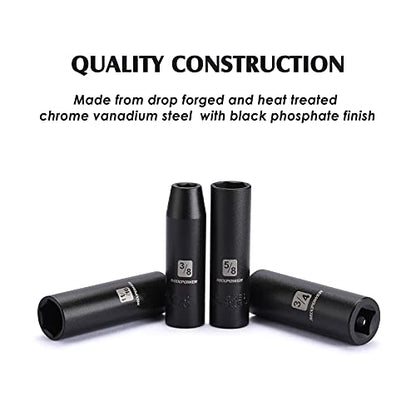 MIXPOWER 11 Pieces 1/2-Inch Drive Deep Impact Socket Set, 3/8-Inch to 1-Inch, CR-V, SAE, 6 Point, Deep, 11 Pieces 1/2" Dr. Socket - size: 9.5 mm - 25.4 mm (Deep, 11PCS)