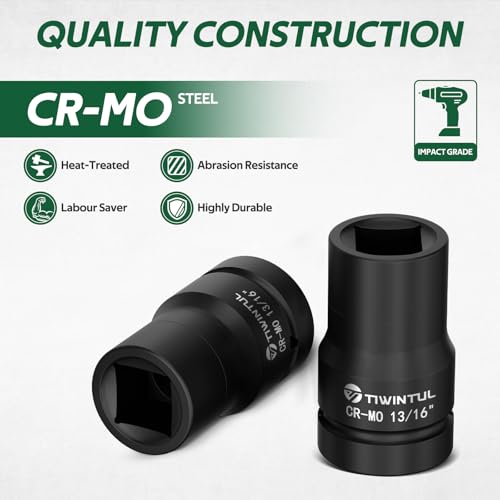 13/16" Impact Socket 1" Drive, for Truck Axle Nuts & Hub Removal | Square, 6 Point Design, CR-MO ANSI Certified, Heavy Duty Socket 1 Inch Drive for Suspension & Heavy Equipment Maintenance - size: 13/16'' (1 PCS)