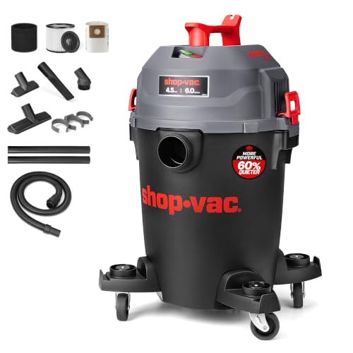 Shop-Vac 6 Gallon Ultra Quiet Shop Vacuum Wet and Dry, 4.5 Peak HP, 5430541 | Powerful Wet/Dry Vacuum with Attachments, 1-7/8 In. x 7 Ft Hose, 15 Ft Cord, Ideal for Jobsite, Garage, Workshop & Home