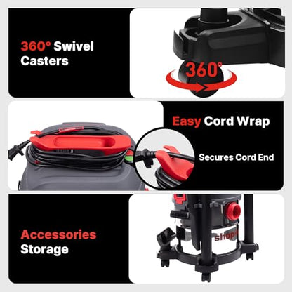 Shop-Vac 5 Gallon Ultra Quiet Shop Vacuum Wet and Dry, 4.5PHP Stainless Steel Tank Wet/Dry Vacuum with Attachments, 1-7/8 In x 7 Ft Hose, 15 Ft Cord, Ideal for Jobsite, Garage, Workshop & Home 5430542