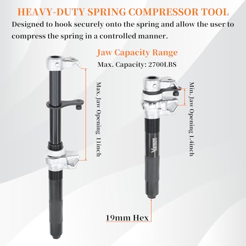 Coil Spring Compressor Tool, Max Load.2700LB | Automotive Heavy Duty Macpherson Strut Spring Compression Set with Extendable Safety Bracket for Car ATVs Trucks