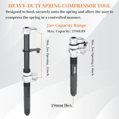 Coil Spring Compressor Tool, Max Load.2700LB | Automotive Heavy Duty Macpherson Strut Spring Compression Set with Extendable Safety Bracket for Car ATVs Trucks