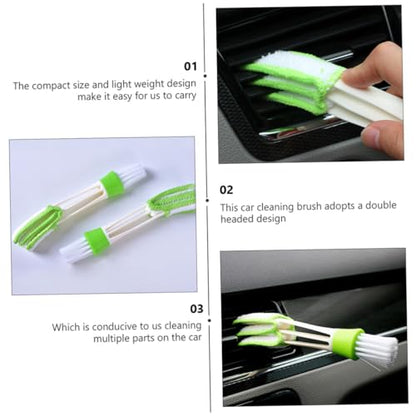 3pcs Car Air Vent Detail Brush Set for Interior Crevice and Louver Cleaning, Green Mini Duster Tools for Automotive Air Conditioner Vents and Dashboard Maintenance