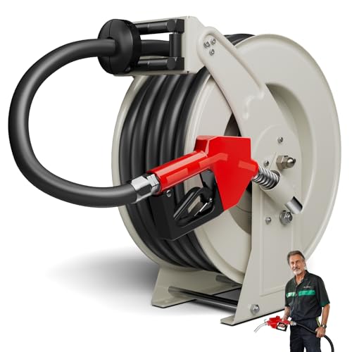 3/4" x 33ft Fuel Hose Reel, Extra Thick Steel, More Heavy Duty and Longer Lasting, 300PSI Diesel Fuel Transfer Hose, 3/4 Inch Retractable Hose Reel with Fuel Nozzle Working with 12V Pump & Tank - color: Gray, size: 3/4" x 33ft